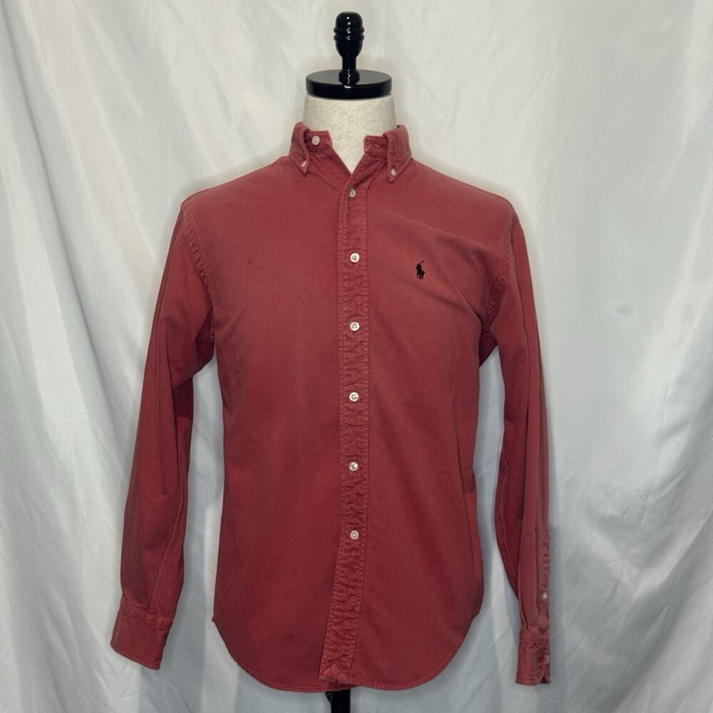 Vtg Ralph Lauren Shirt Womens 6 Red Denim Twill Button Down Made In Hong Kong - Picture 1 of 8
